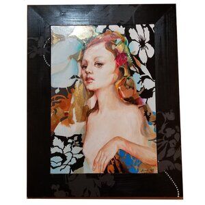 Courtesan Black Original Painting Artwork Acrylic on Board Art Nouveau Style